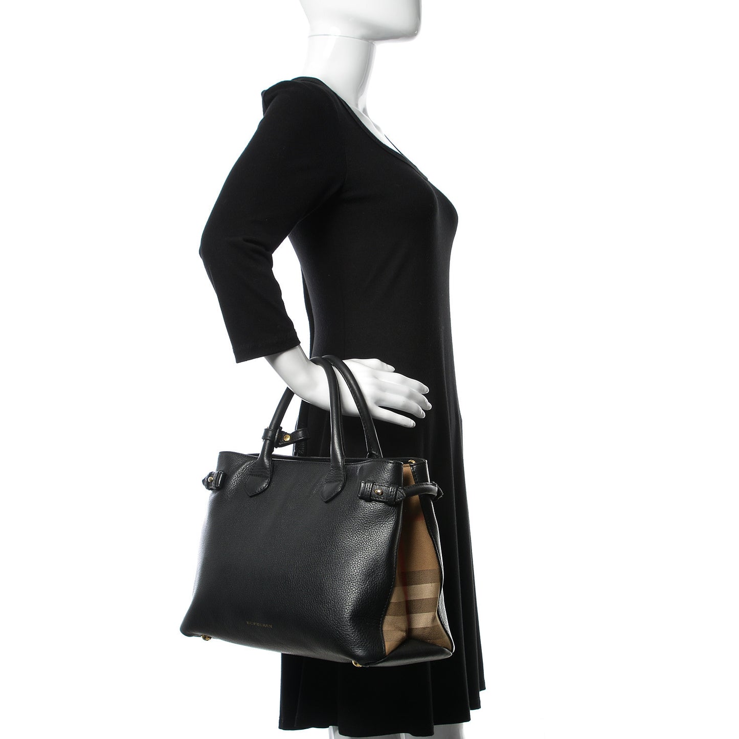 Smooth Calfskin Medium Banner Tote Black