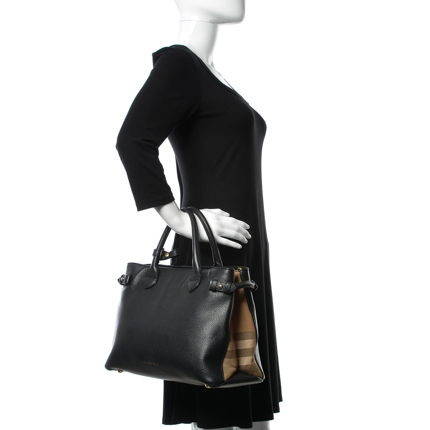 Burberry Smooth Calfskin Medium Banner Tote Black 2 of 20