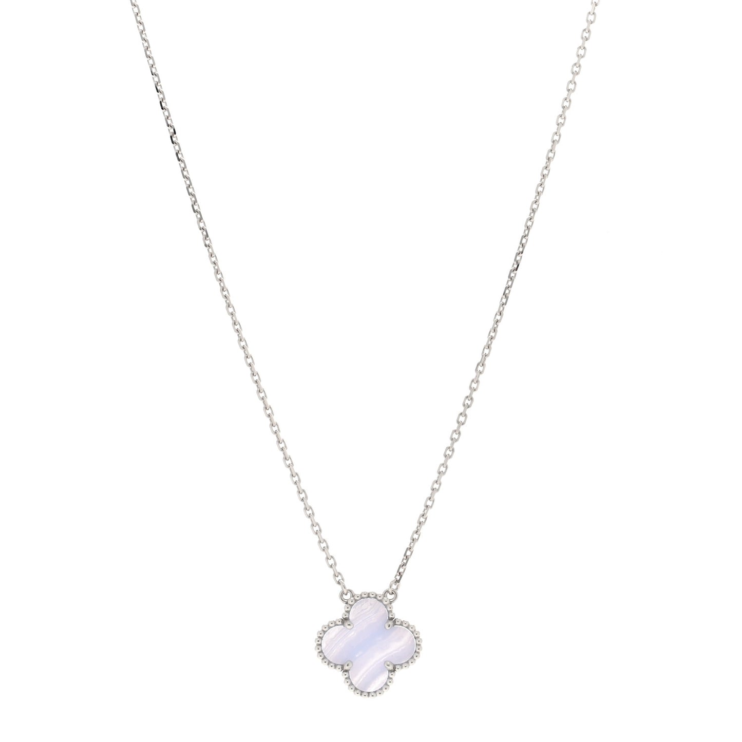 18k White Gold Chalcedony Vintage Alhambra Pendant Necklace