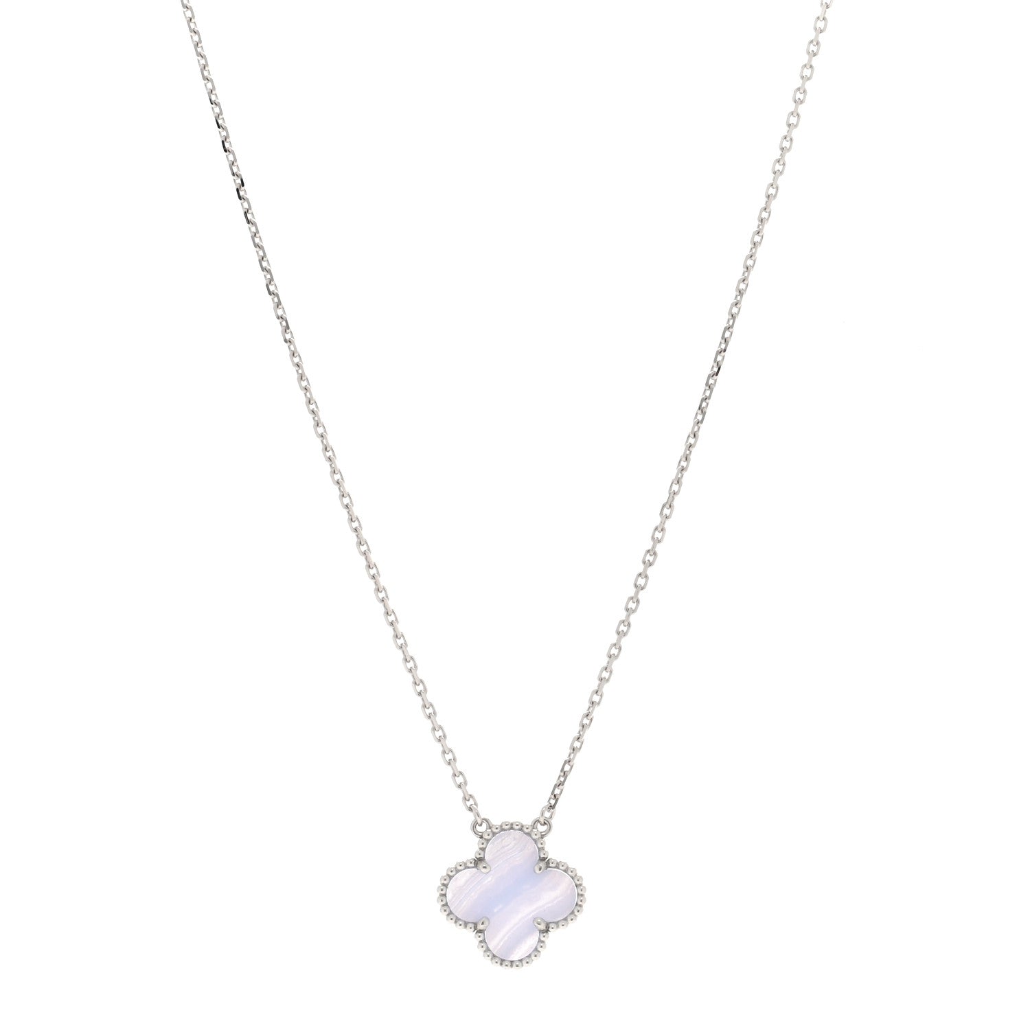 Van Cleef & Arpels 18k White Gold Chalcedony Vintage Alhambra Pendant Necklace 1 of 5