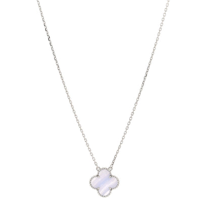 Van Cleef & Arpels 18k White Gold Chalcedony Vintage Alhambra Pendant Necklace 1 of 5