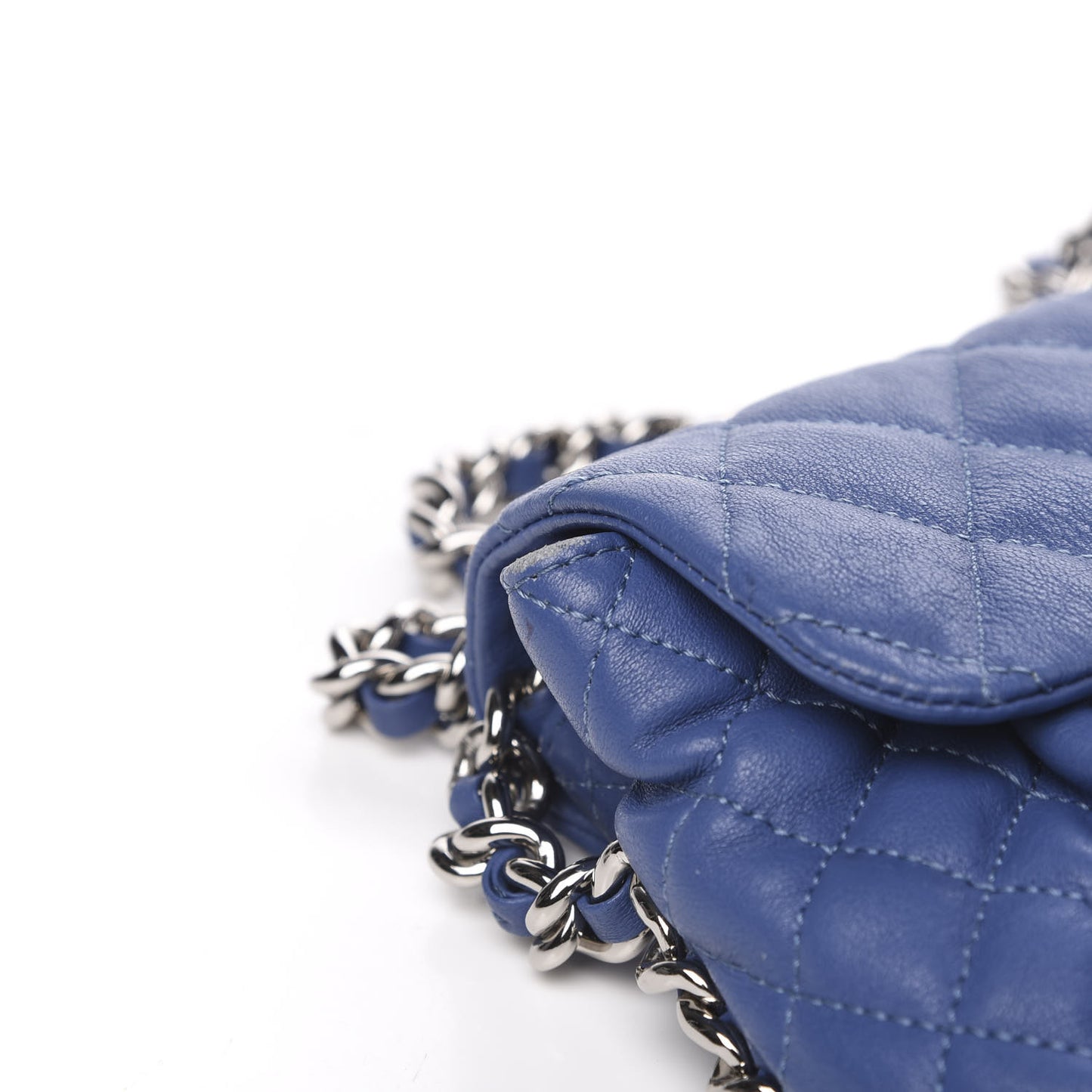 Washed Lambskin Quilted Mini Chain Around Flap Blue