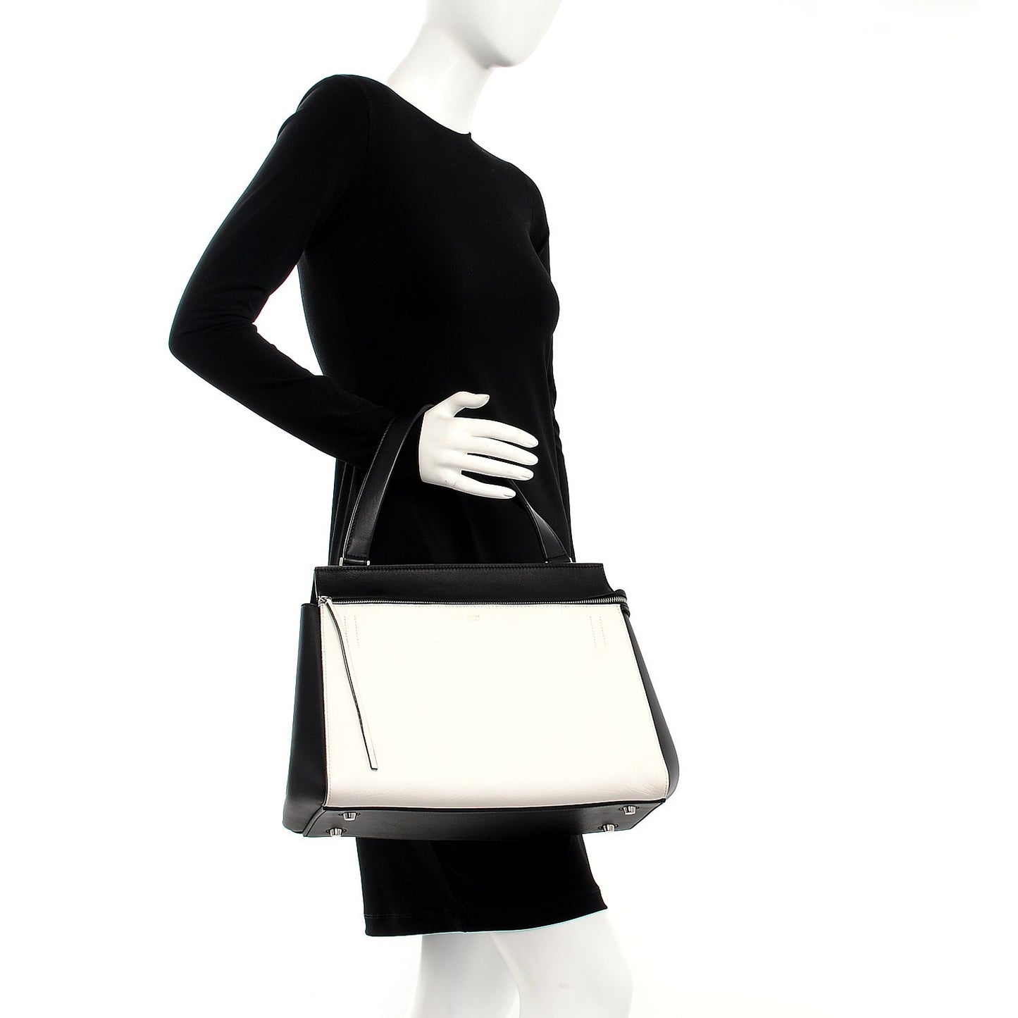 Supple Calfskin Medium Bi-Color Edge Shoulder Bag Cream