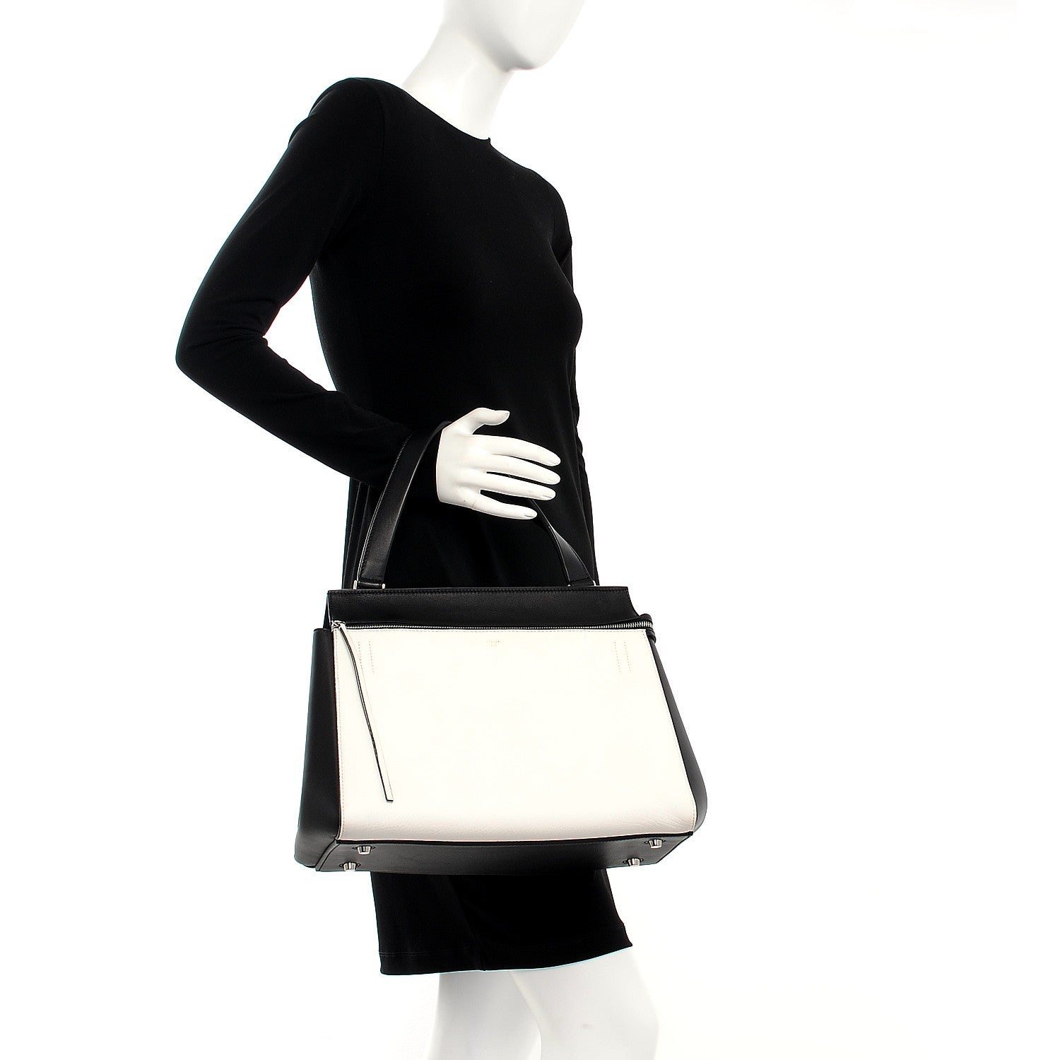 Celine Supple Calfskin Medium Bi-Color Edge Shoulder Bag Cream 2 of 10