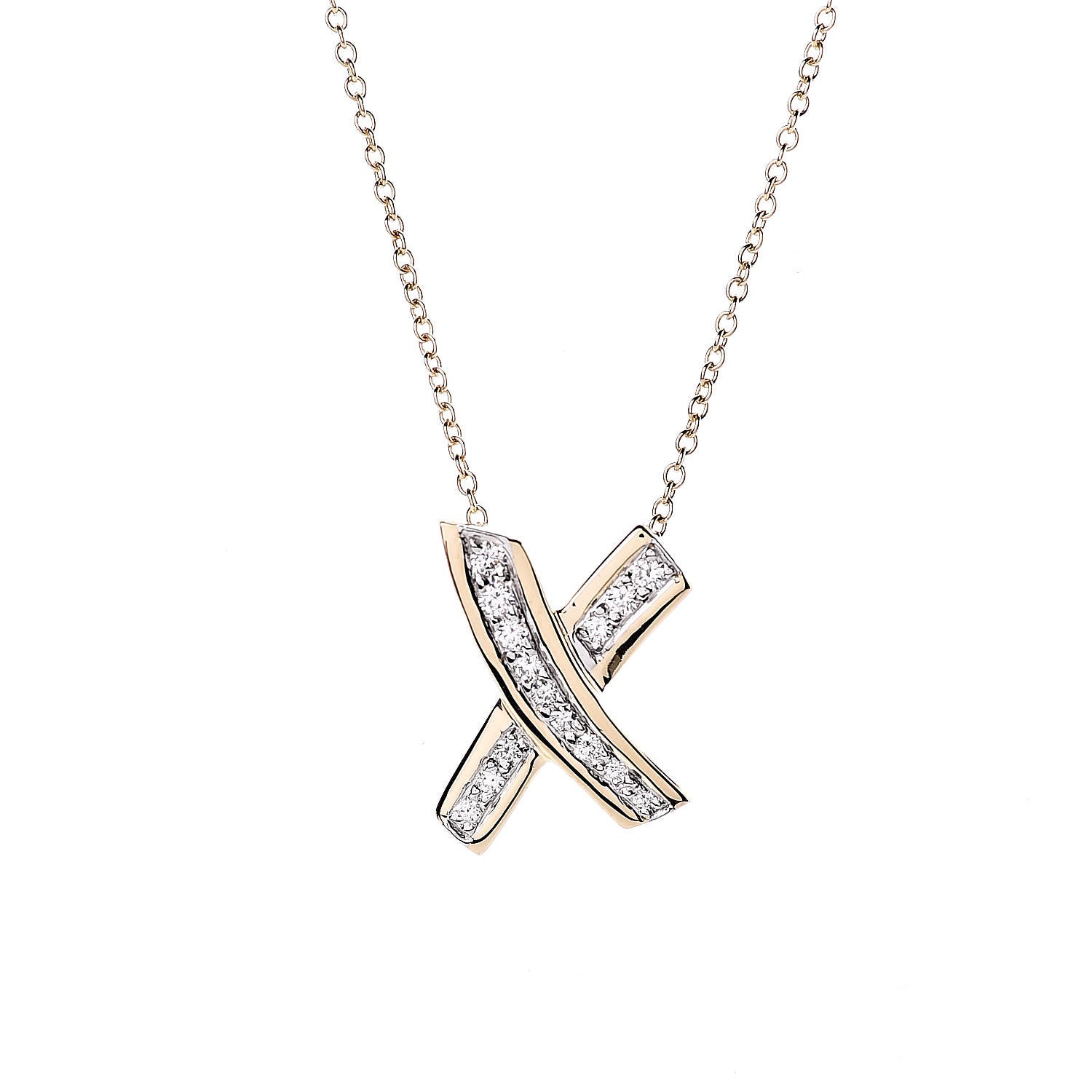 Tiffany 18K Yellow Gold Platinum Diamond Paloma Picasso Graffiti X Pendant Necklace 4 of 7