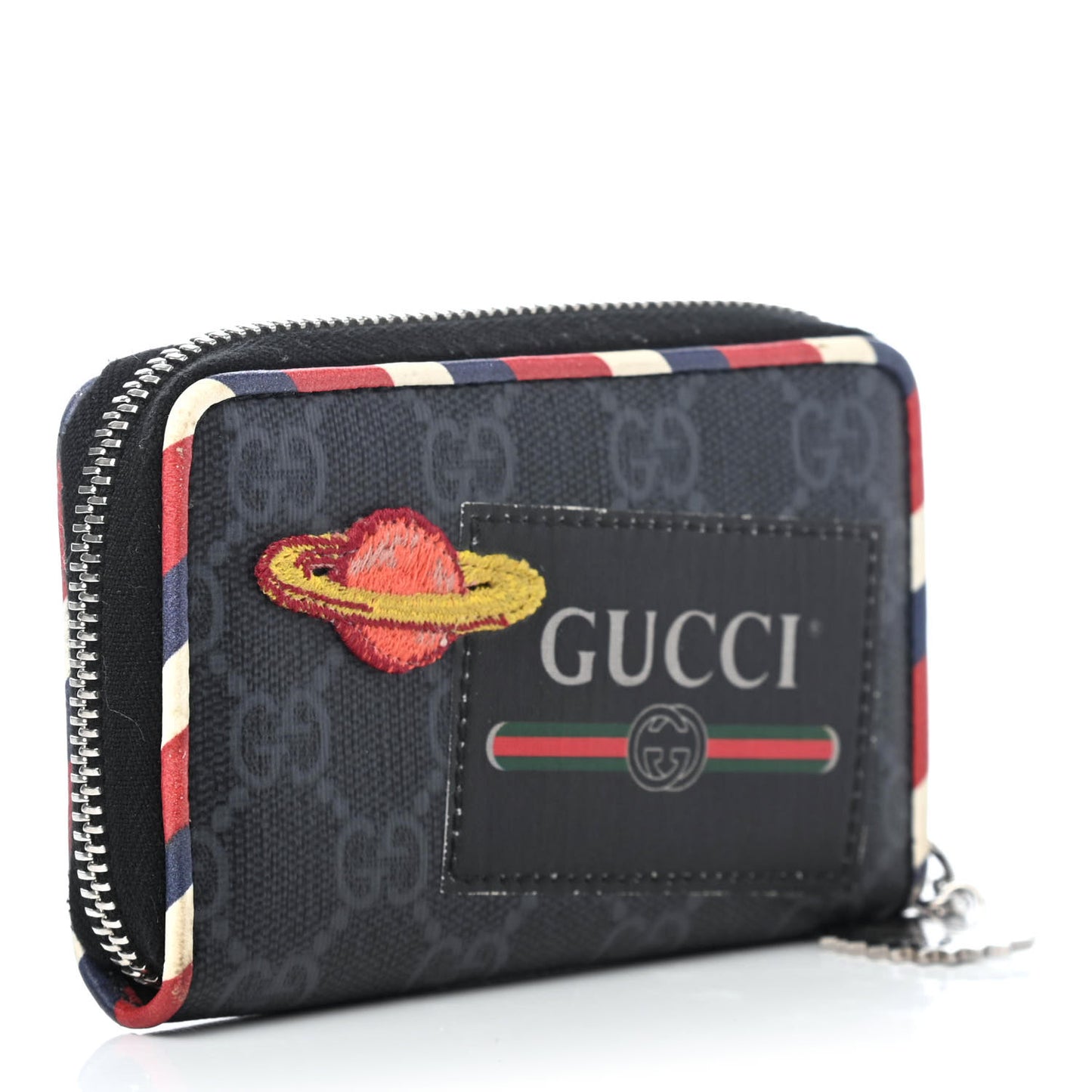 GG Supreme Monogram Night Courrier Embroidered Zip Around Card Case