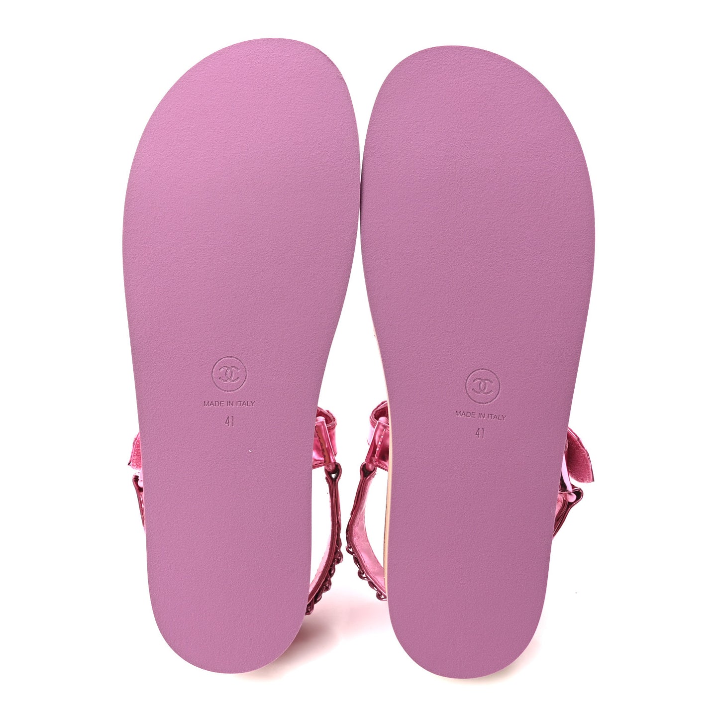 Metallic Laminated Goatskin Chain Flat Sandals 41 Pink