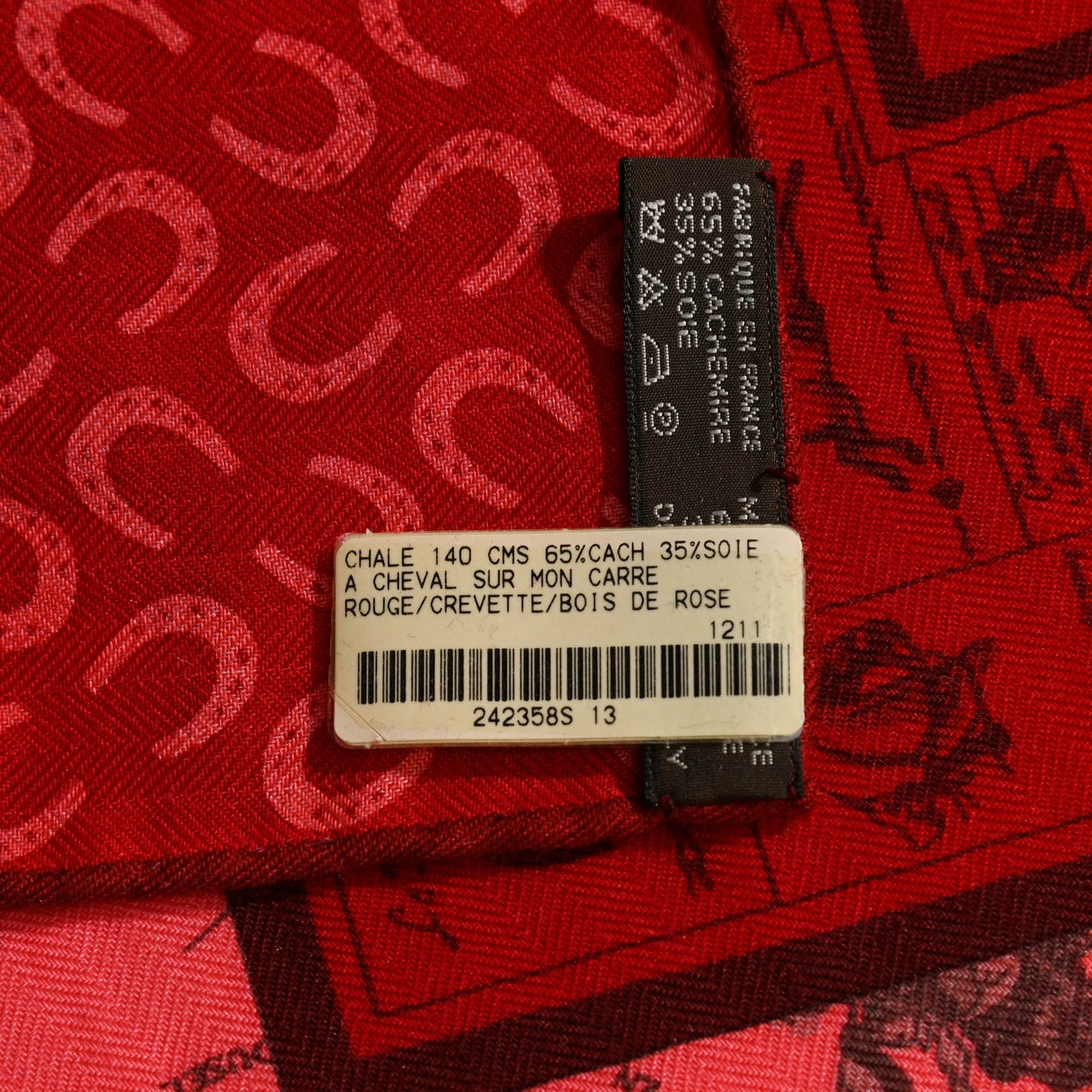 Cashmere Silk A Cheval Sur Mon Carre Shawl 140 Rouge Crevette Bois De Rose