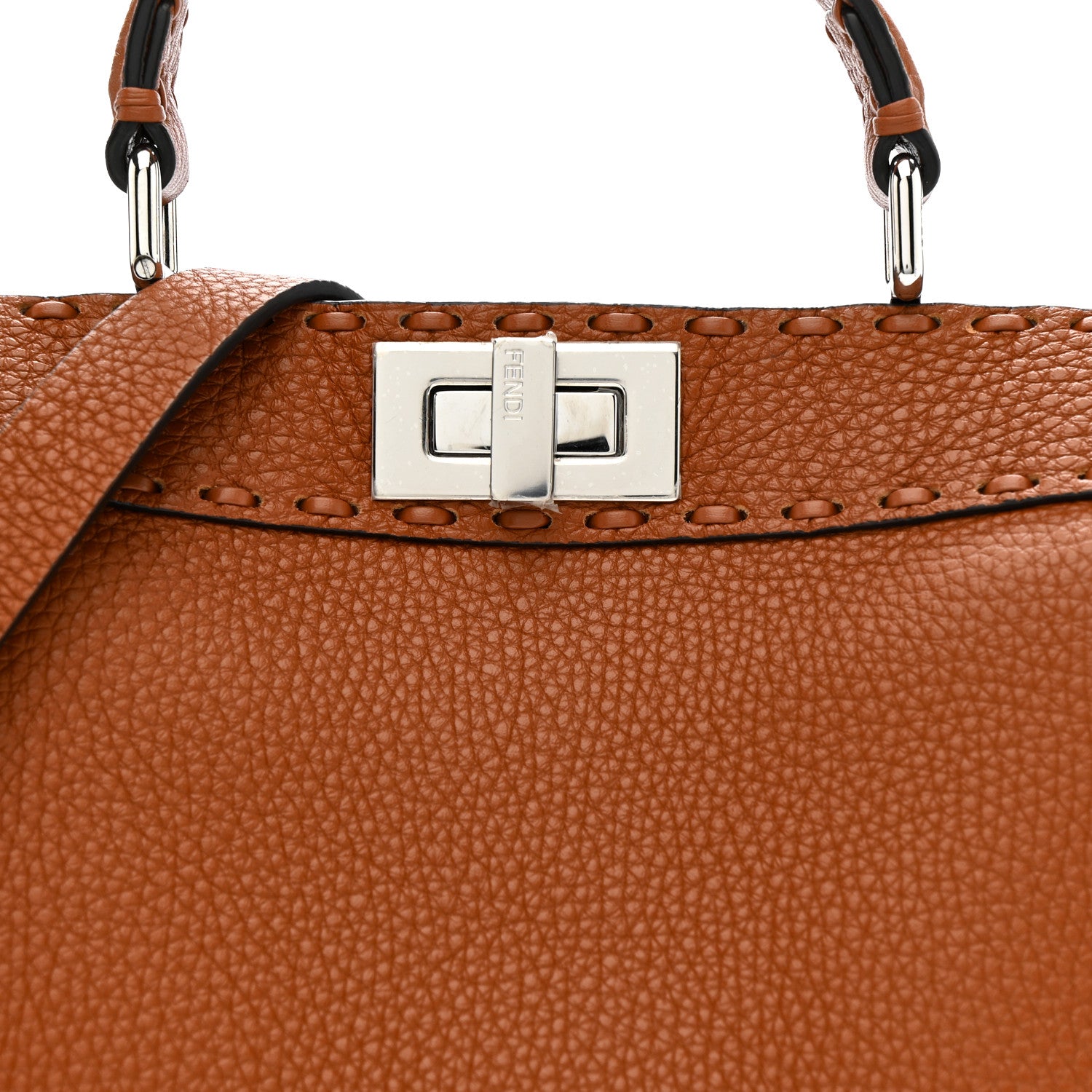 Fendi Cuoio Roma Sellerissima Nappa Sintetica Tape Stitch Small Peekaboo I SEE U Satchel Brandy 8 of 10
