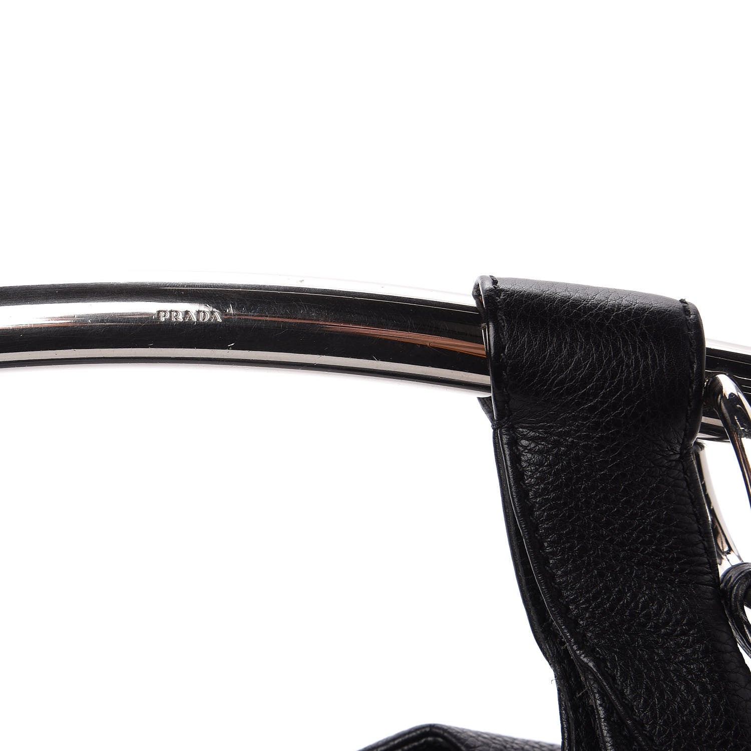 Prada Vitello Daino Metal Bar Top Handle Shoulder Bag Black 12 of 15