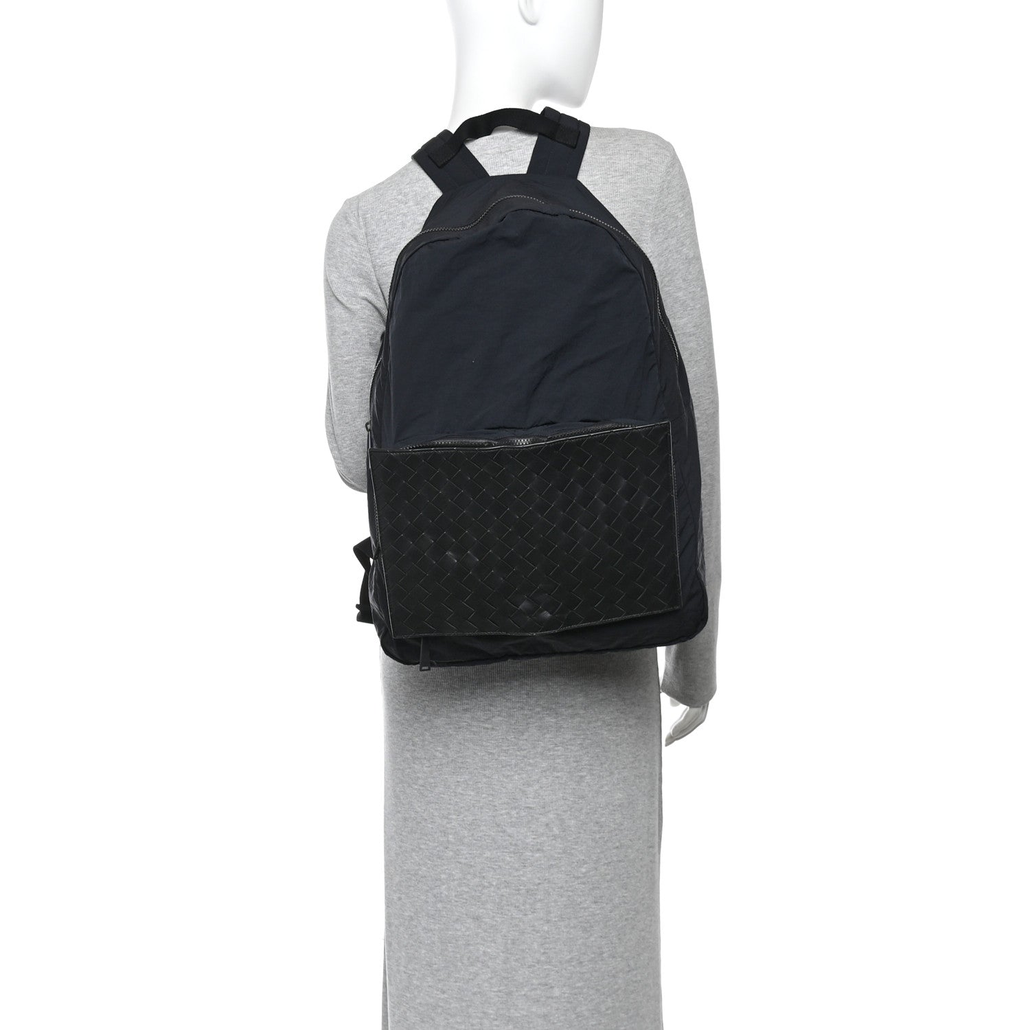 Bottega Veneta Nappa Nylon Intreccio Packable Backpack Black 3 of 10