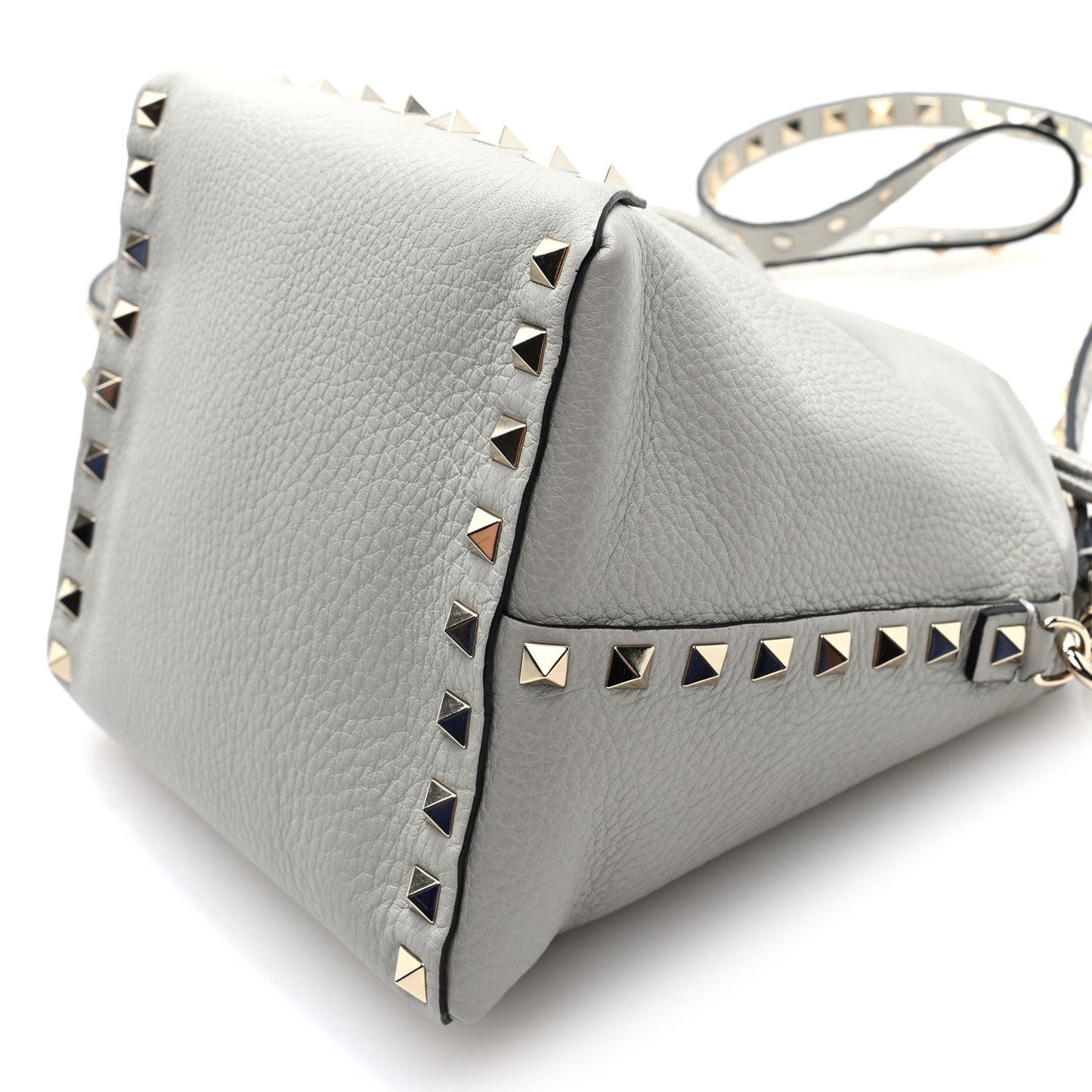 Grained Calfskin Rockstud Mini Bucket Bag Opal Grey