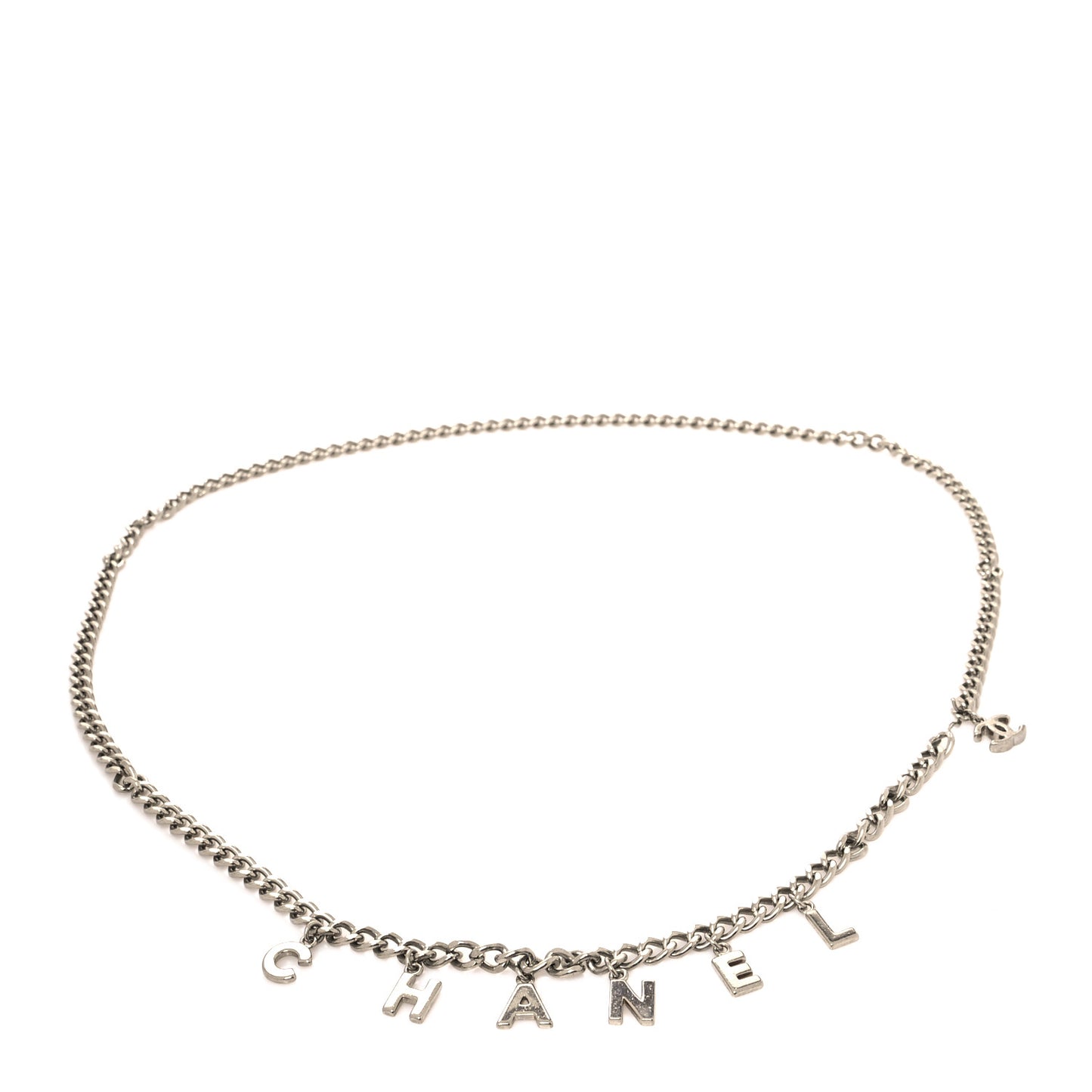 Metal CC Chain Logo Belt Silver
