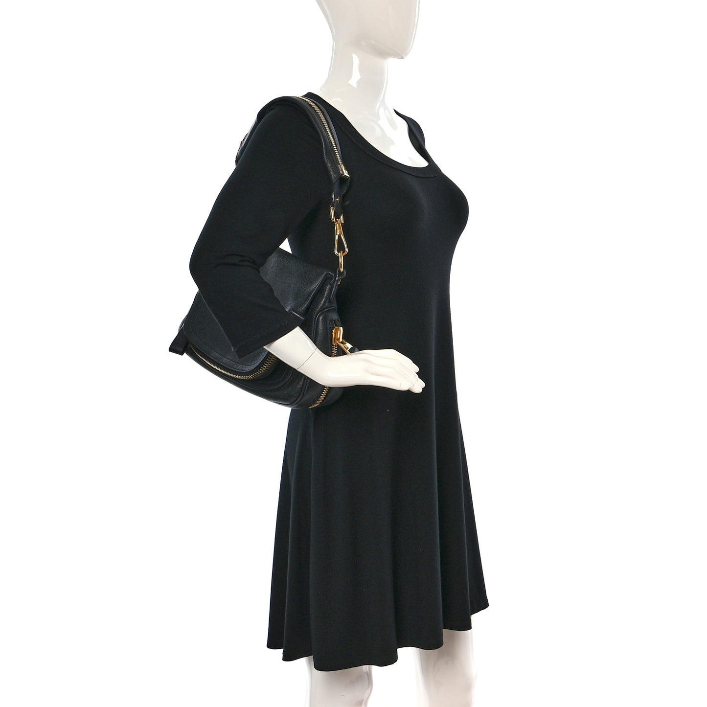 Grained Calfskin Medium Jennifer Shoulder Bag Black