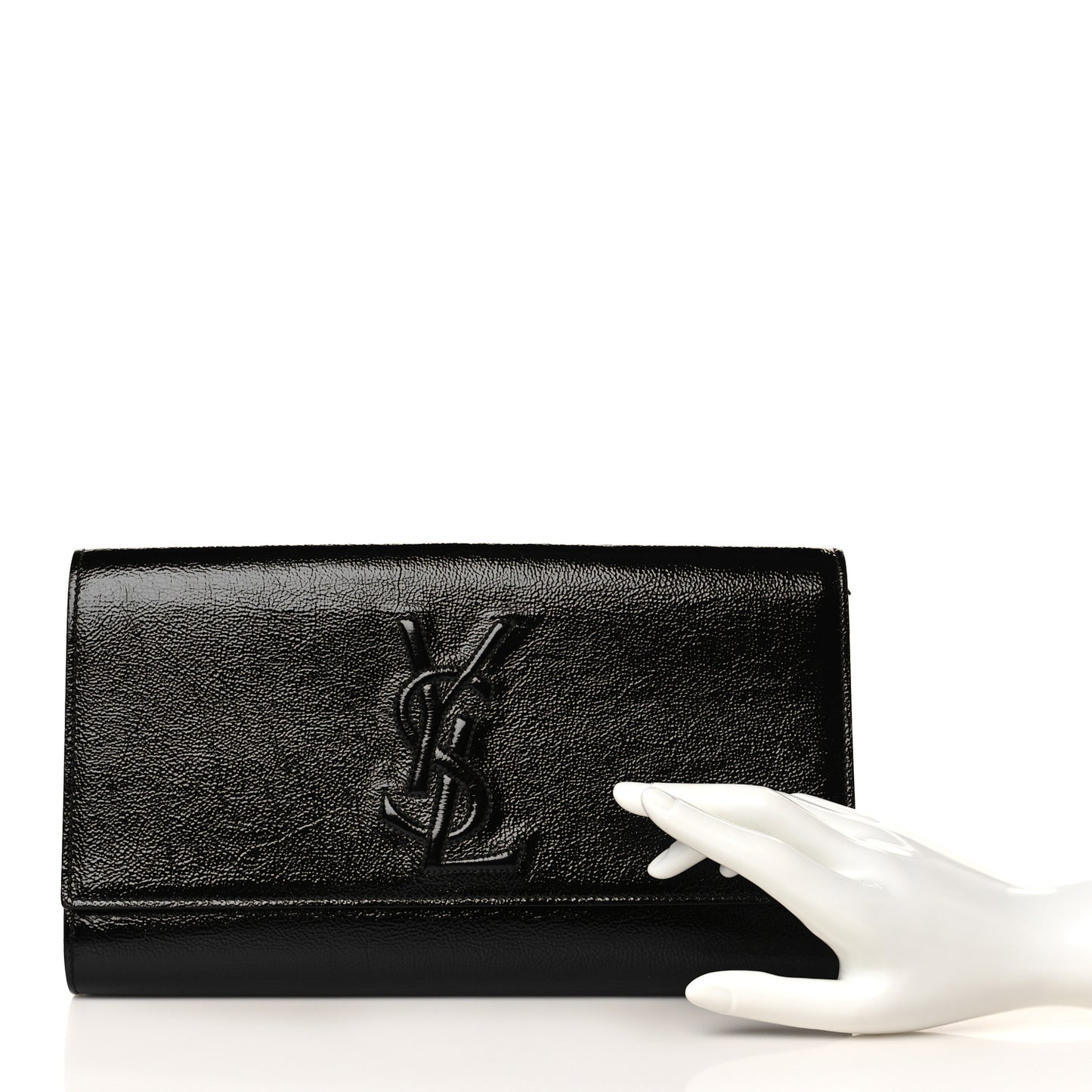 Textured Patent Monogram Large Belle De Jour Clutch Black