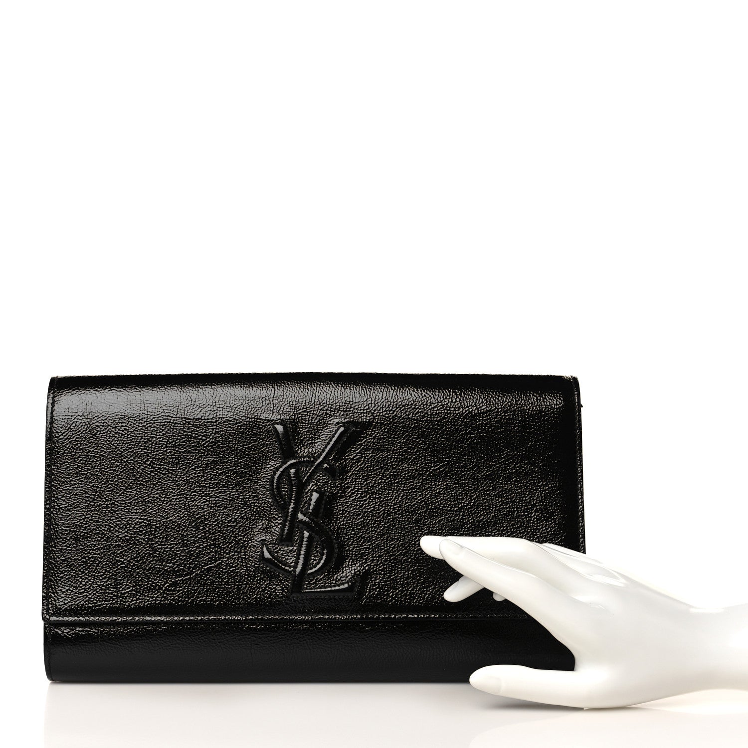 Saint Laurent Textured Patent Monogram Large Belle De Jour Clutch Black 2 of 9