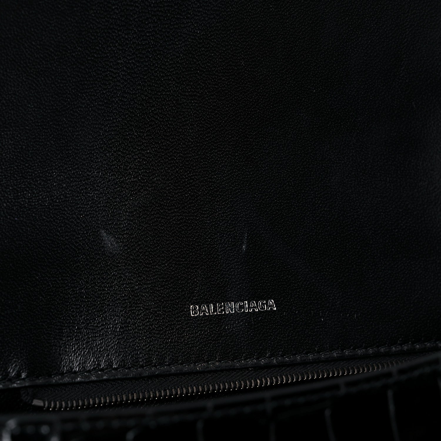 Balenciaga Shiny Calfskin Monochrome Crocodile Embossed Small Hourglass Top Handle Bag Black 16 of 19