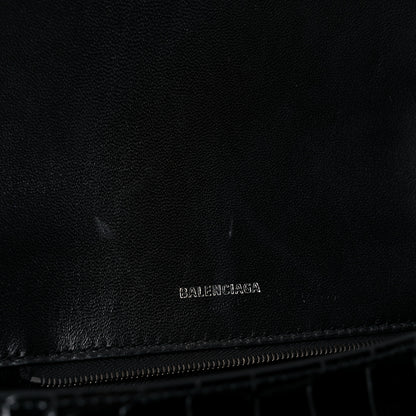 Balenciaga Shiny Calfskin Monochrome Crocodile Embossed Small Hourglass Top Handle Bag Black 16 of 19