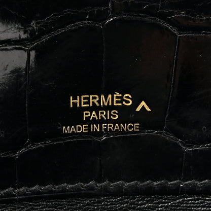 Hermes Shiny Porosus Crocodile Kelly Cut Pochette Black 6 of 10