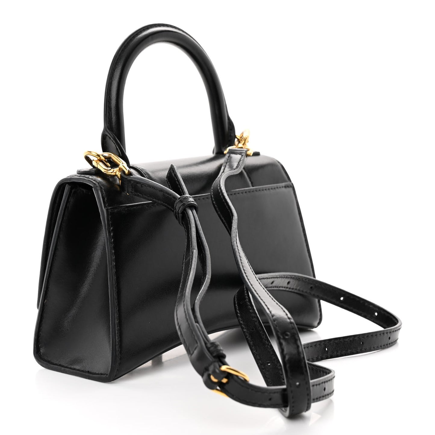 Shiny Box Calfskin Hourglass Top Handle Bag XS Black