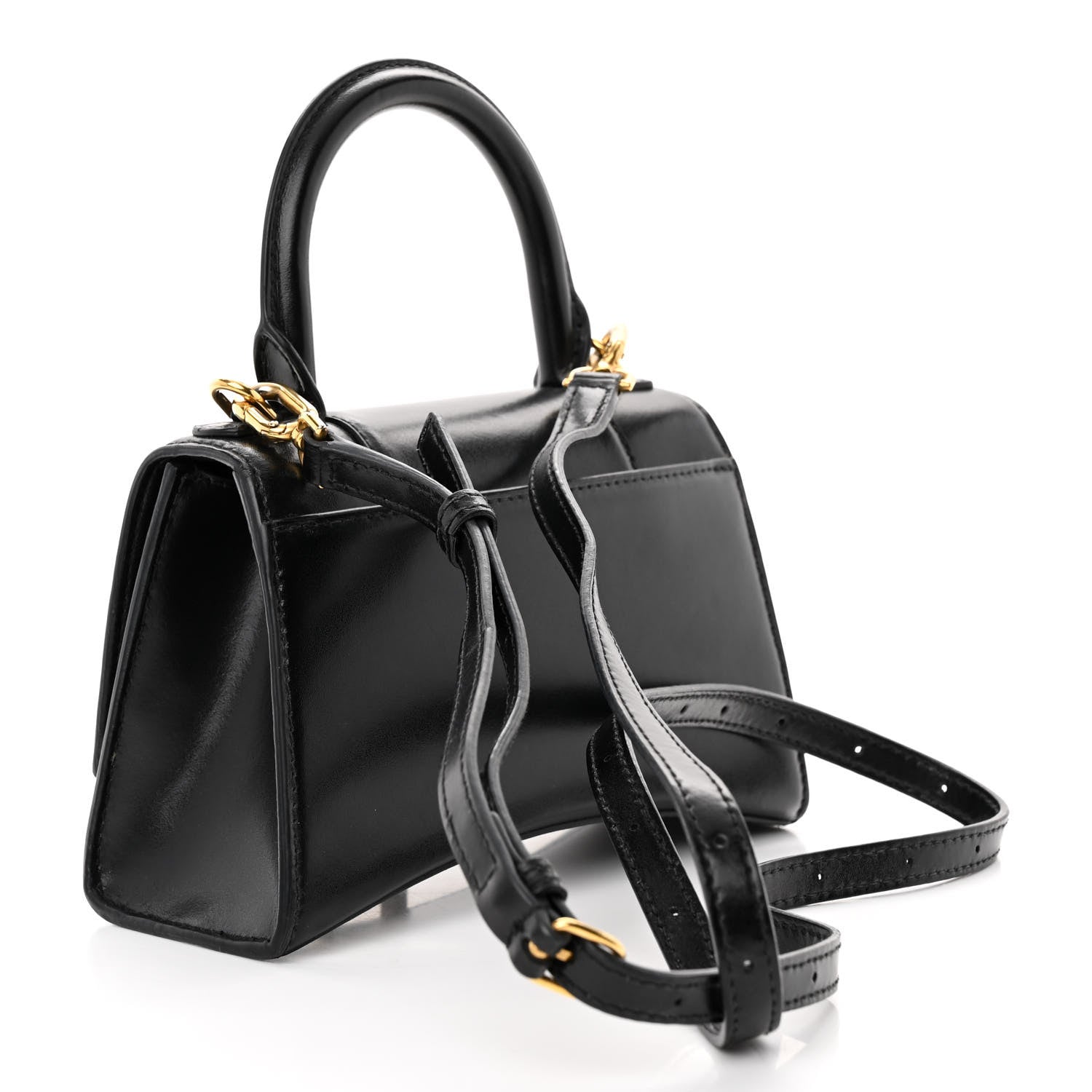 Balenciaga Shiny Box Calfskin Hourglass Top Handle Bag XS Black 3 of 13