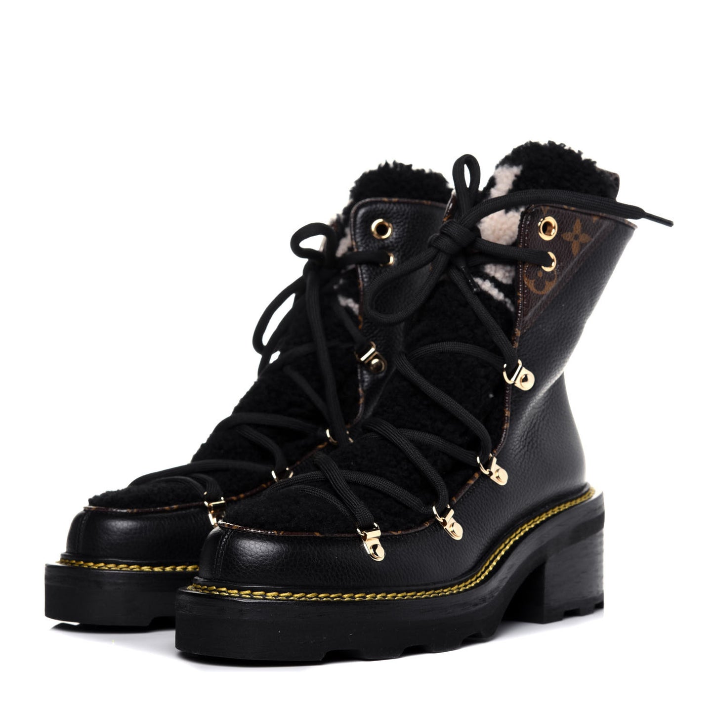 Grained Calfskin Shearling LV Beaubourg Ankle Boots 38 Black
