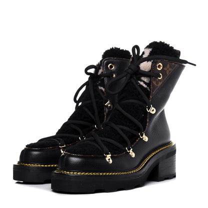 Louis Vuitton Grained Calfskin Shearling LV Beaubourg Ankle Boots 38 Black 3 of 10