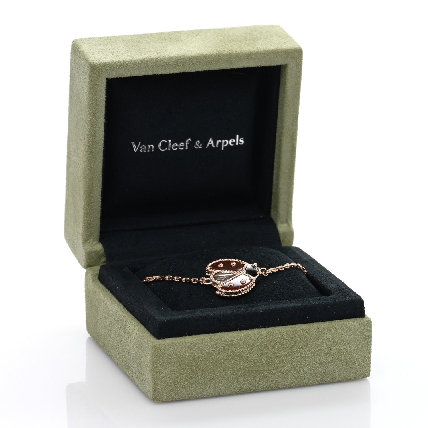 Van Cleef & Arpels 18K Rose Gold Carnelian Onyx Lucky Spring Open Wing Lady Bug Bracelet 4 of 4
