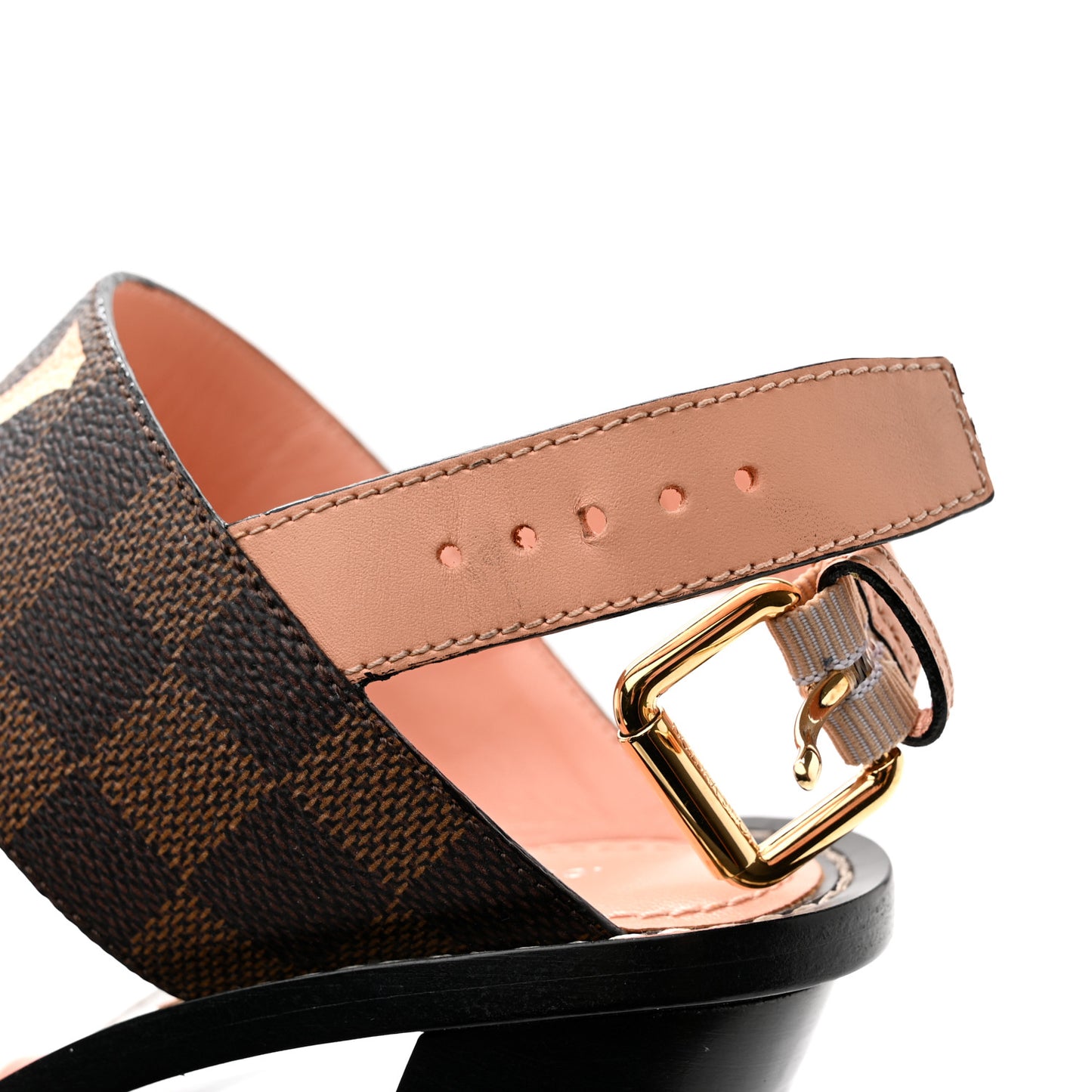 Calfskin Damier Ebene Passenger Heeled Sandals 38.5 Venus Pink