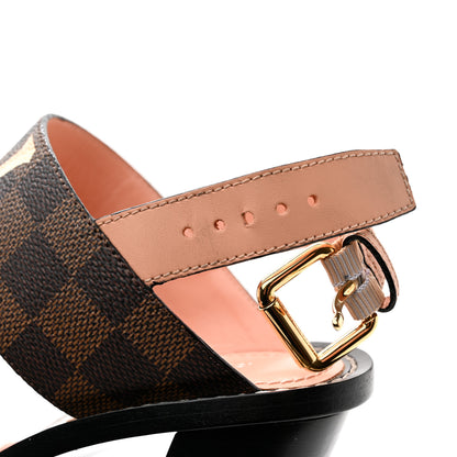 Louis Vuitton Calfskin Damier Ebene Passenger Heeled Sandals 38.5 Venus Pink 9 of 9