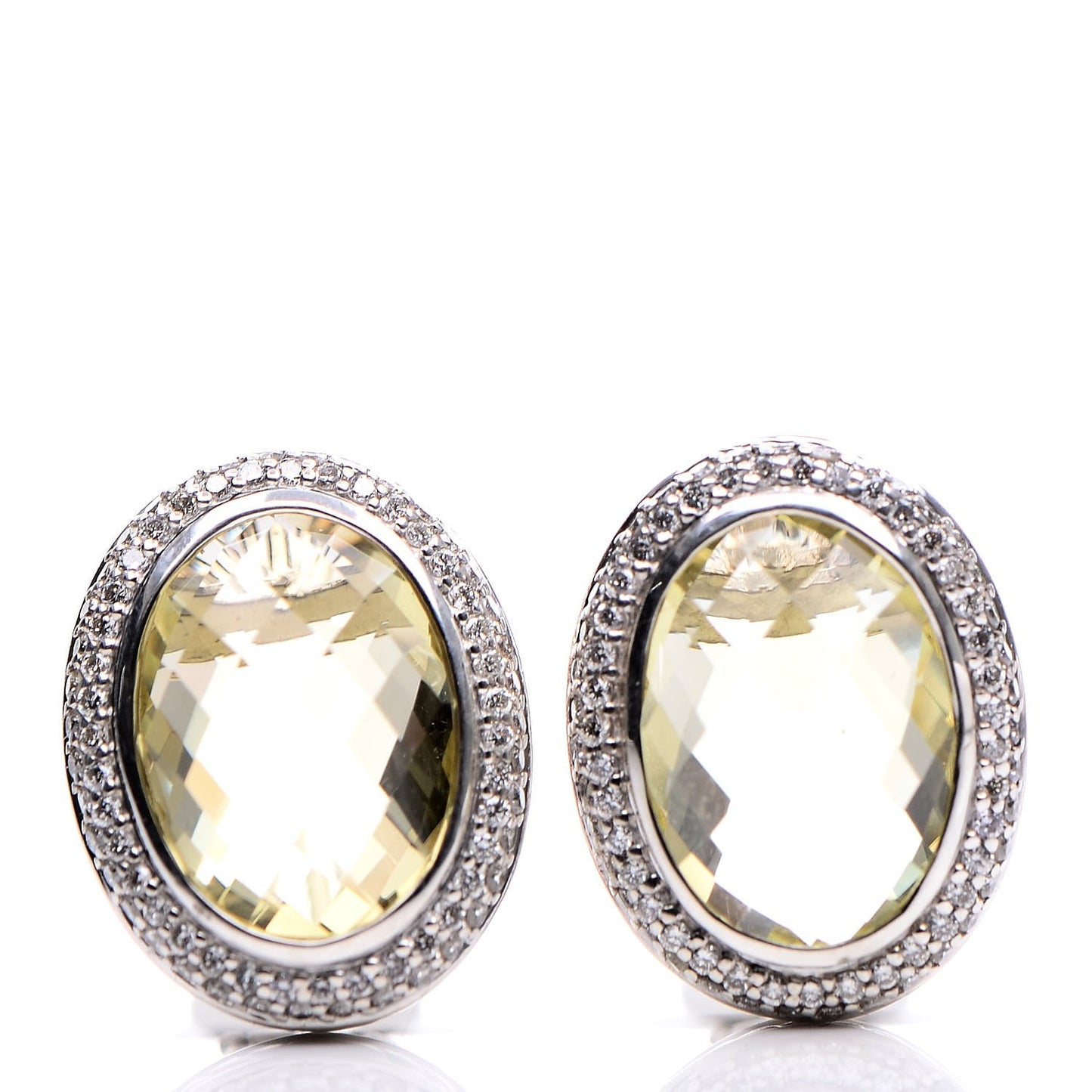 Sterling Silver 18K Yellow Gold Diamond 14mm Lemon Citrine Oval Earrings