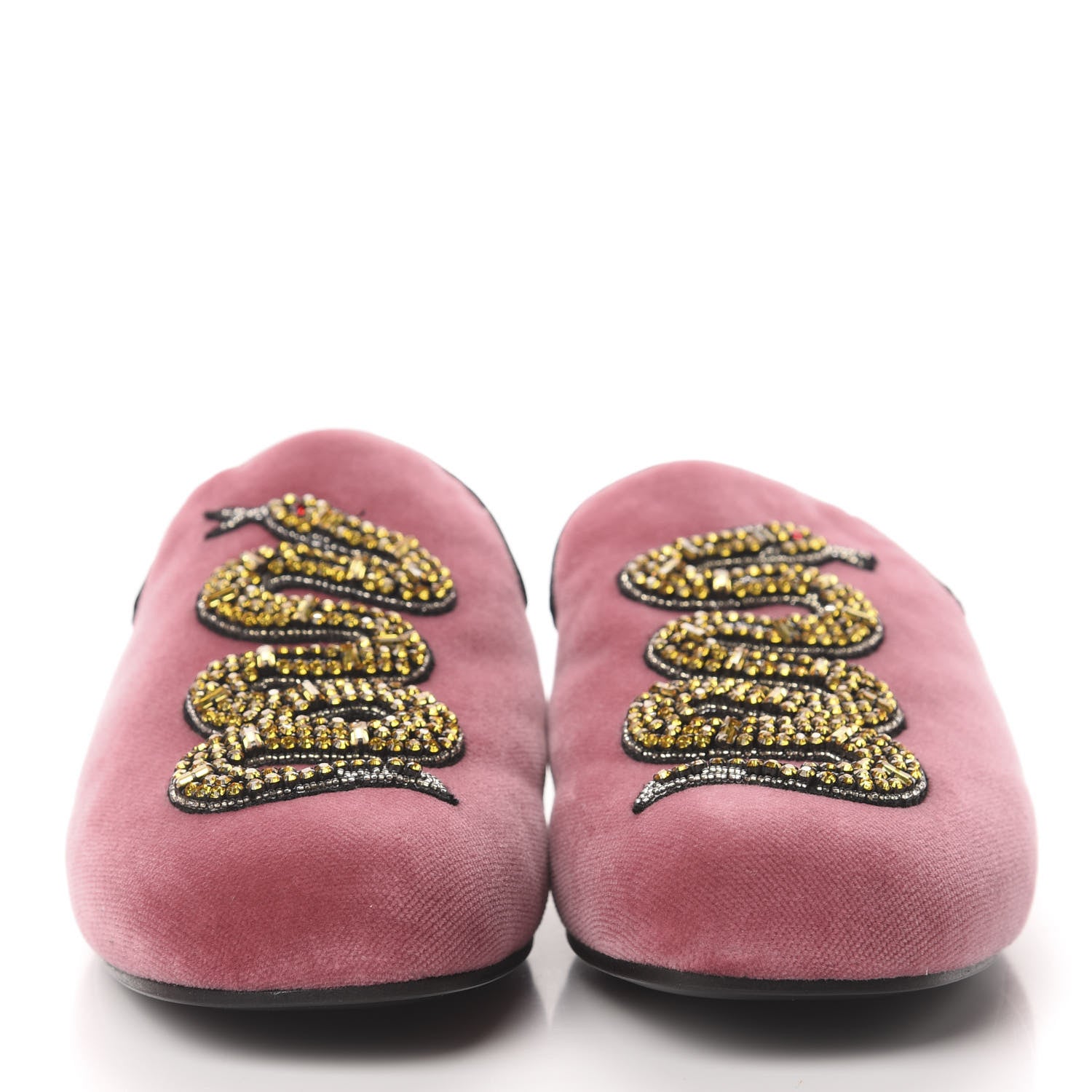 Gucci Velvet Crystal Snake Embroidered Womens Slippers 37 Tibet Red Black 2 of 9