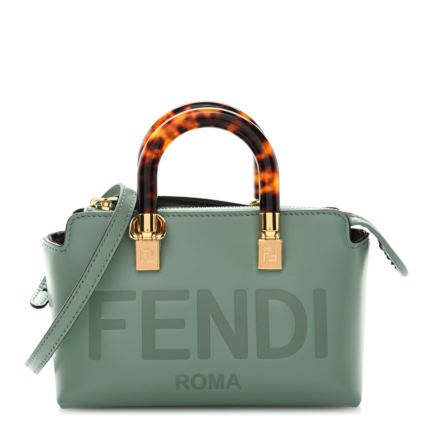 Fendi Vitello King Plexiglass Logo Embossed Mini By The Way Top Handle Boston Bag Menta 1 of 8