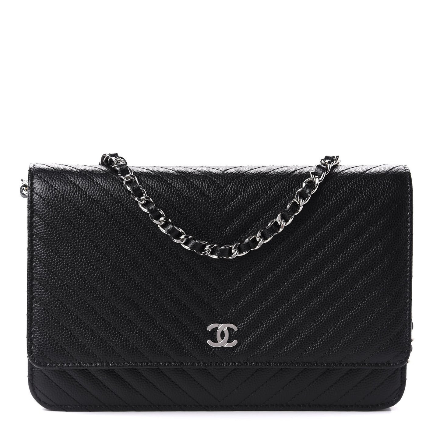 Caviar Chevron Quilted Wallet On Chain WOC Black