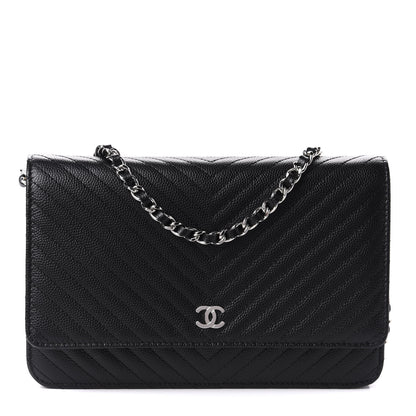 Chanel Caviar Chevron Quilted Wallet On Chain WOC Black 1 of 14