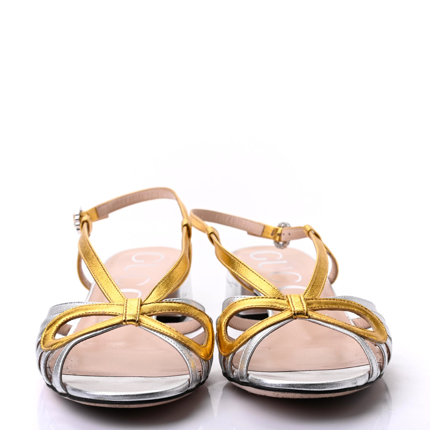 Metallic Nappa Crystal Zephyra Slingback Low Heel Sandals 38 Silver Gold