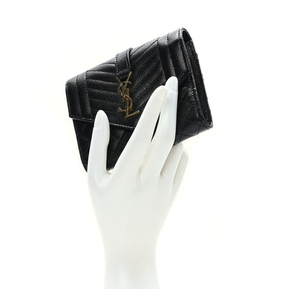 Saint Laurent Grain De Poudre Mixed Matelasse Triquilt Monogram Compact Tri Fold Wallet Black 2 of 6
