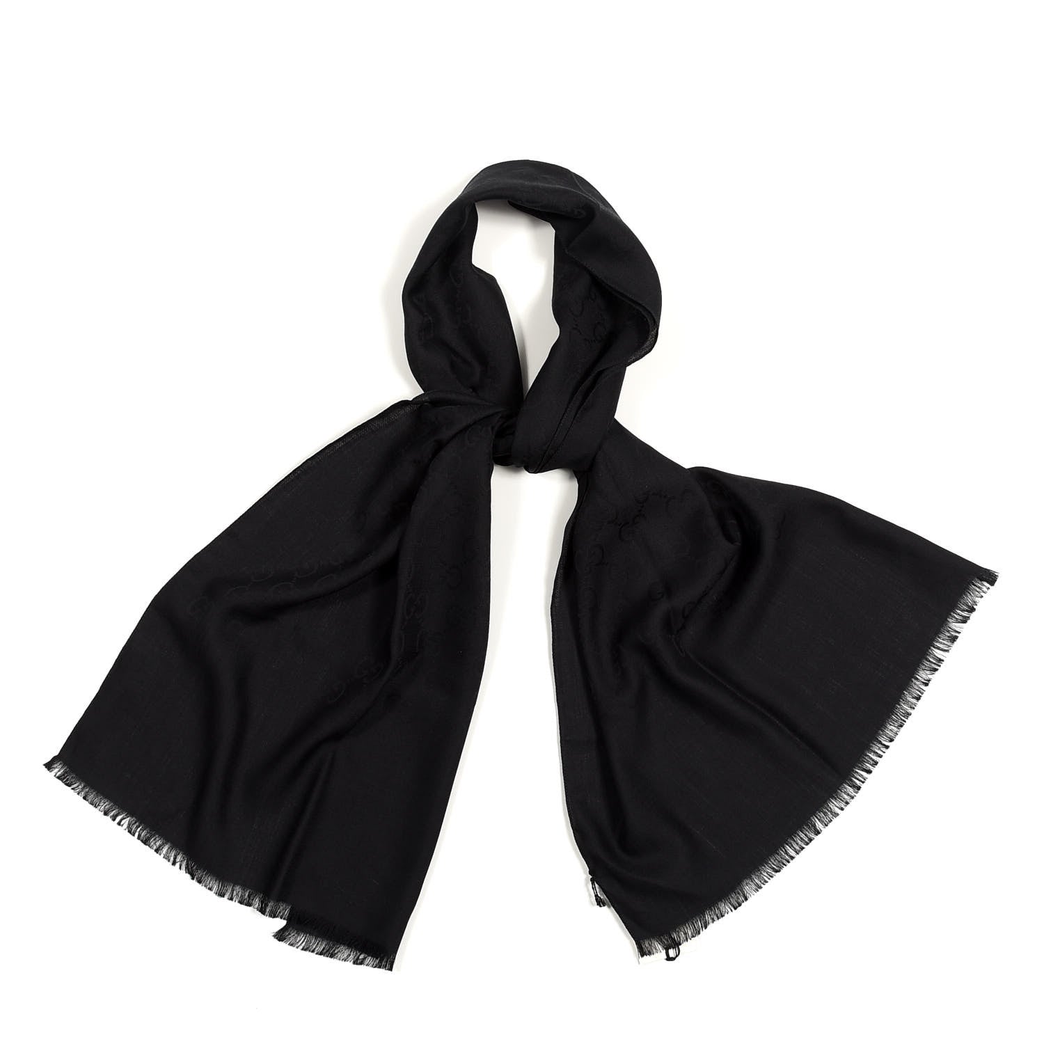 Gucci Wool Silk GG Monogram GGNat Scarf Black 1 of 4
