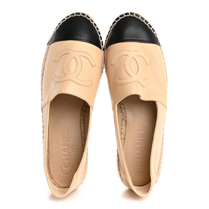 Chanel Lambskin CC Espadrilles 37 Beige Black 2 of 10
