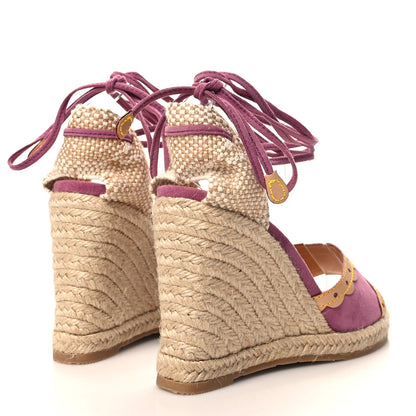 Louis Vuitton Suede Vachetta Espadrille Wedge Sandals 37.5 Purple 4 of 10