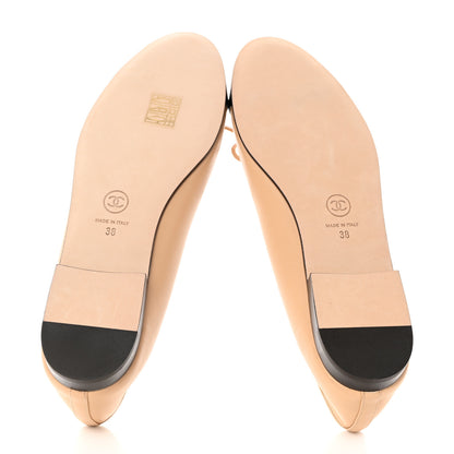 Chanel Lambskin Cap Toe CC Ballerina Flats 38 Beige Black 5 of 9