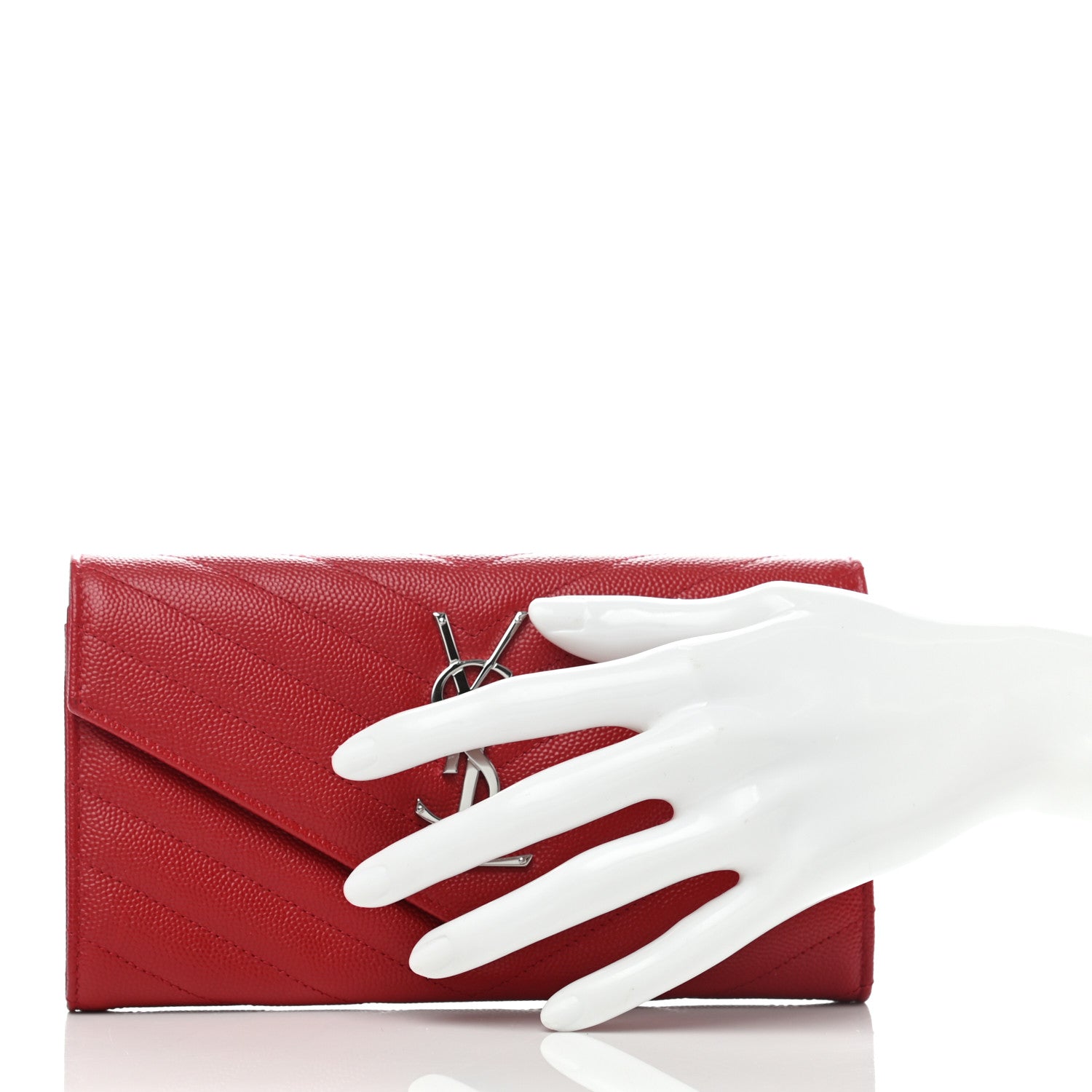 Saint Laurent Grain De Poudre Matelasse Chevron Monogram Flap Wallet Red 2 of 7