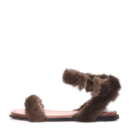 Valentino Garavani Mink Fur Ankle Wrap Flat Sandals 36.5 Visone 1 of 7