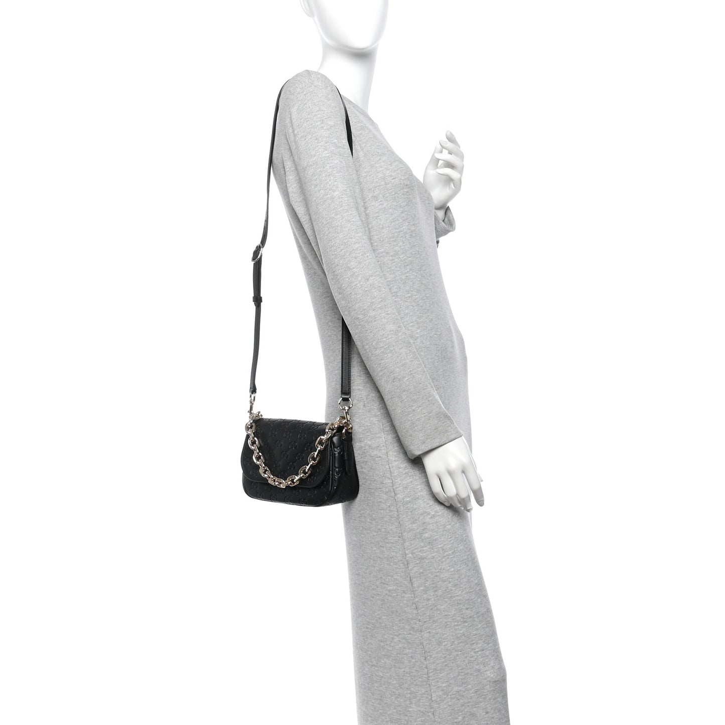 GG Calfskin Embossed Emblem Arabella Bag Black