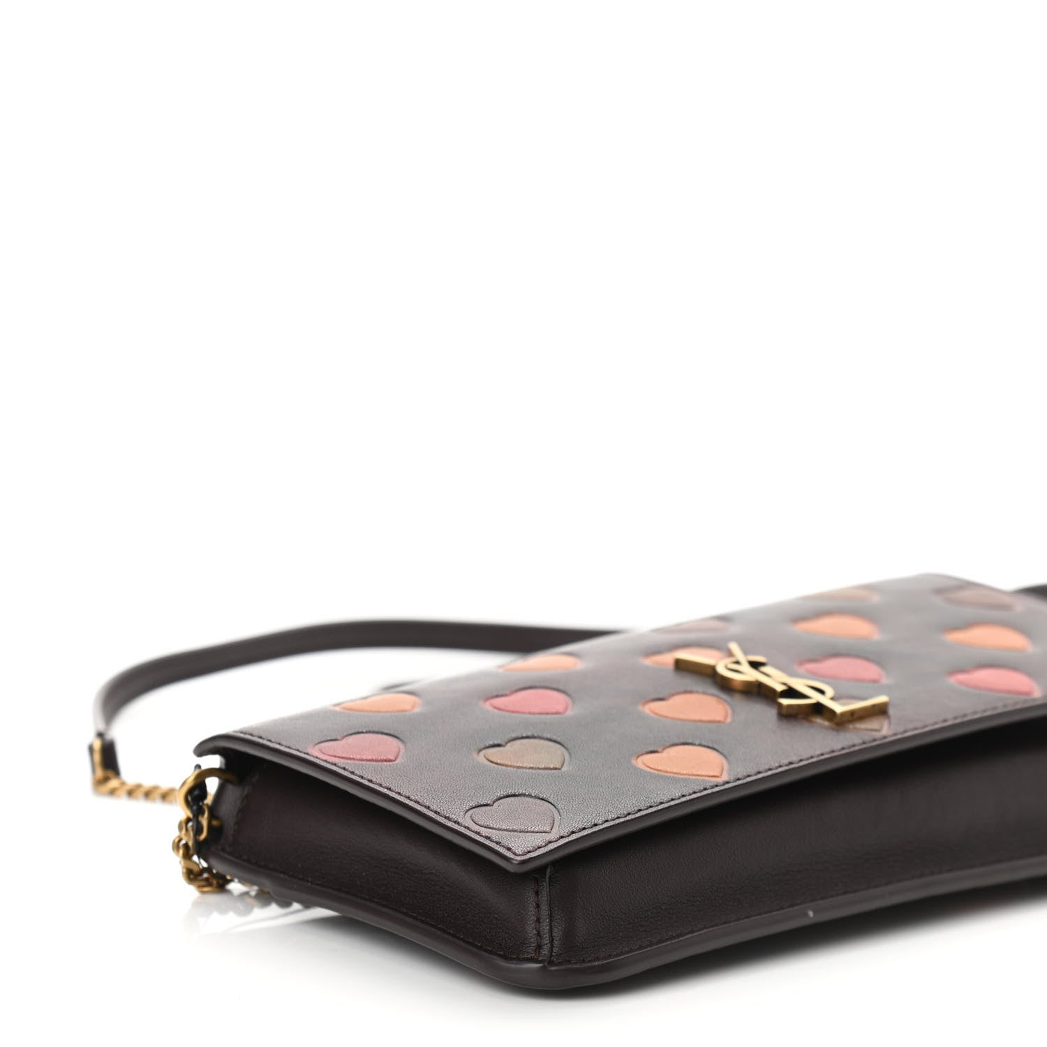 Saint Laurent Lambskin Heart Embossed Monogram Chain Wallet Vintage Cognac 8 of 9