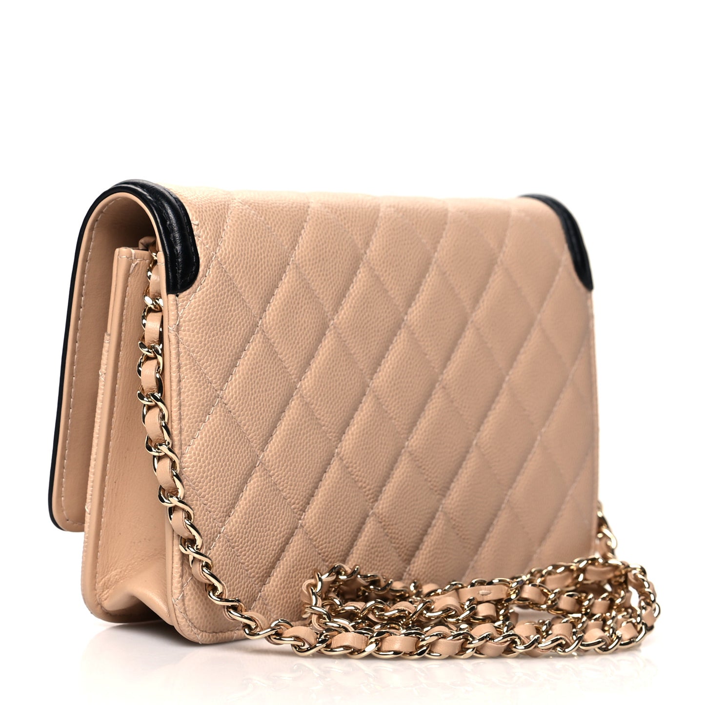 Caviar Quilted CC Filigree Wallet On Chain WOC Beige Black