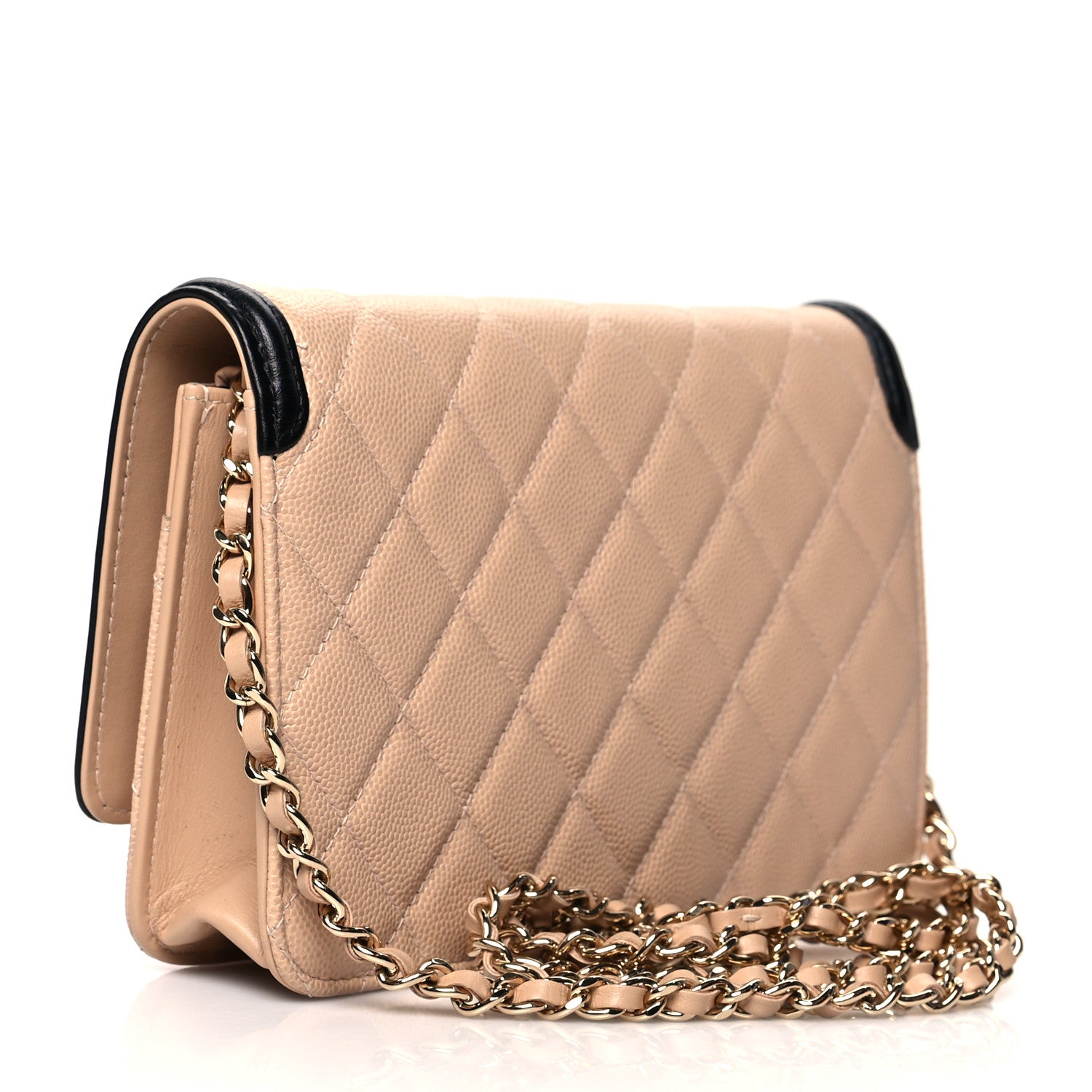 Chanel Caviar Quilted CC Filigree Wallet On Chain WOC Beige Black 3 of 10