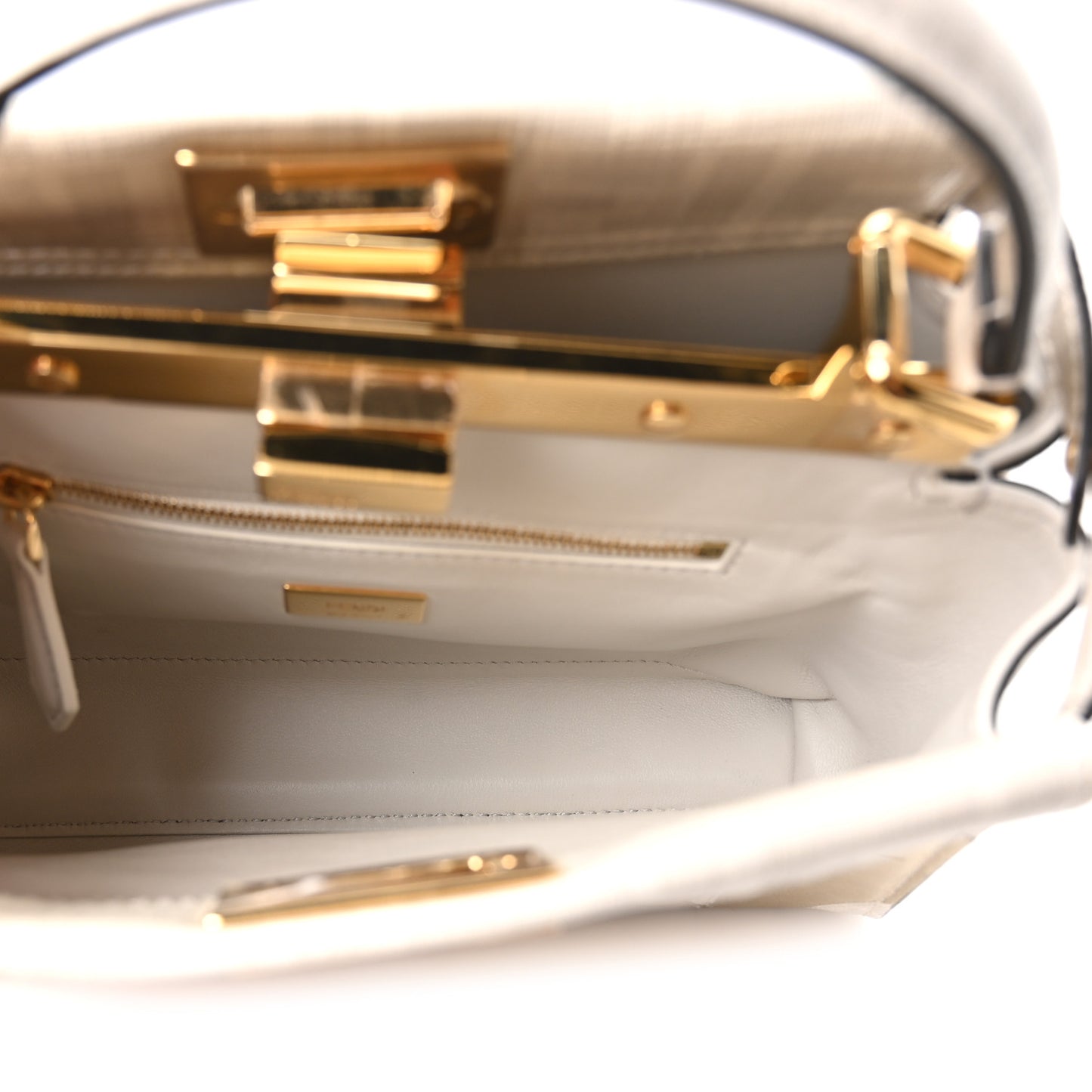 Glazed Fabric Nappa FF Disco Girls Inlay Mini Peekaboo Iconic Satchel Bianco Perla Multicolor