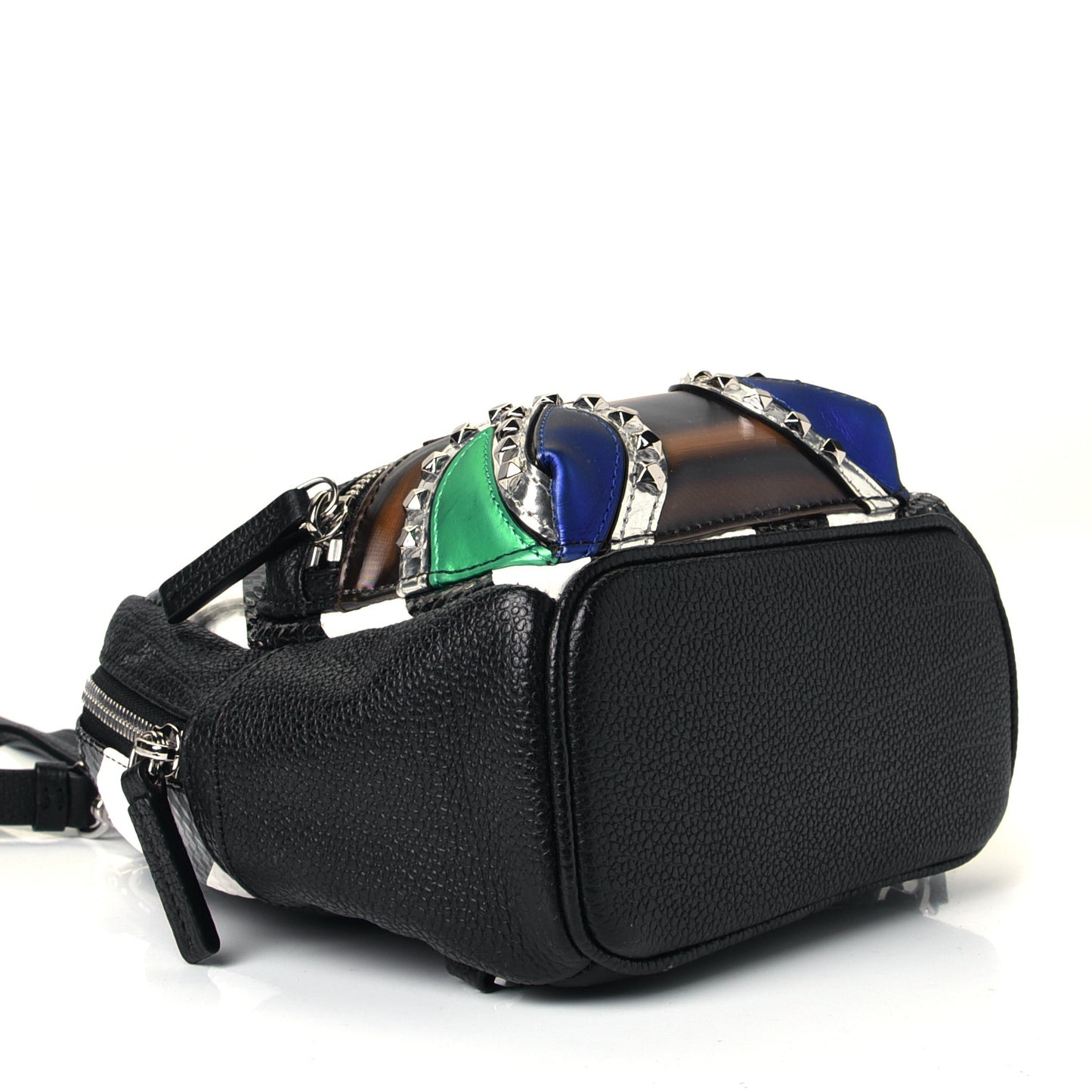 Calfskin Striped X-Mini Roboter Mixed-Media Backpack Black White Multicolor