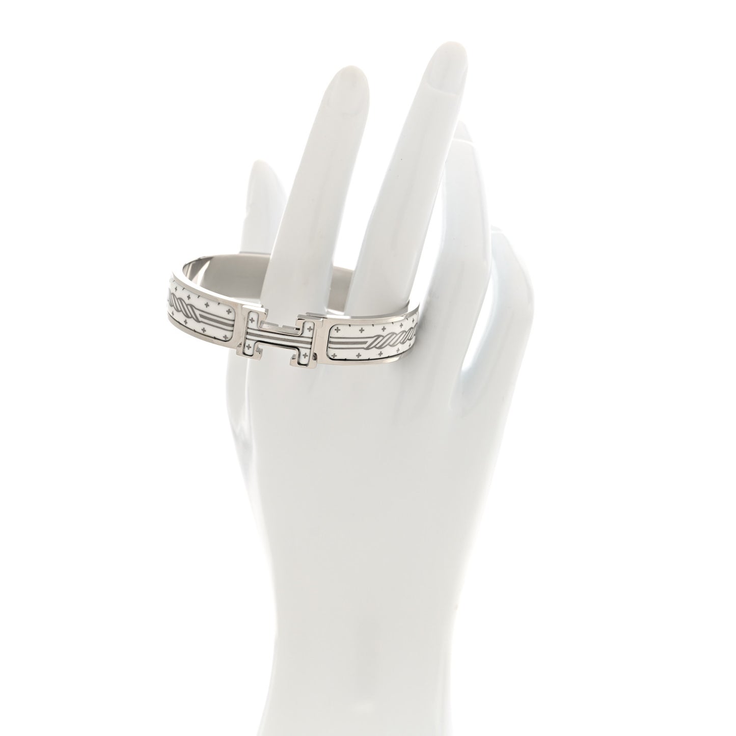 Enamel Printed Quadrige Au Fil Narrow Clic Clac H Bracelet White